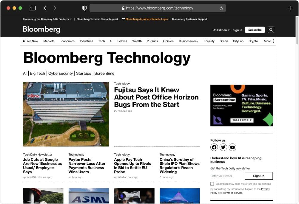 Bloomberg technology page