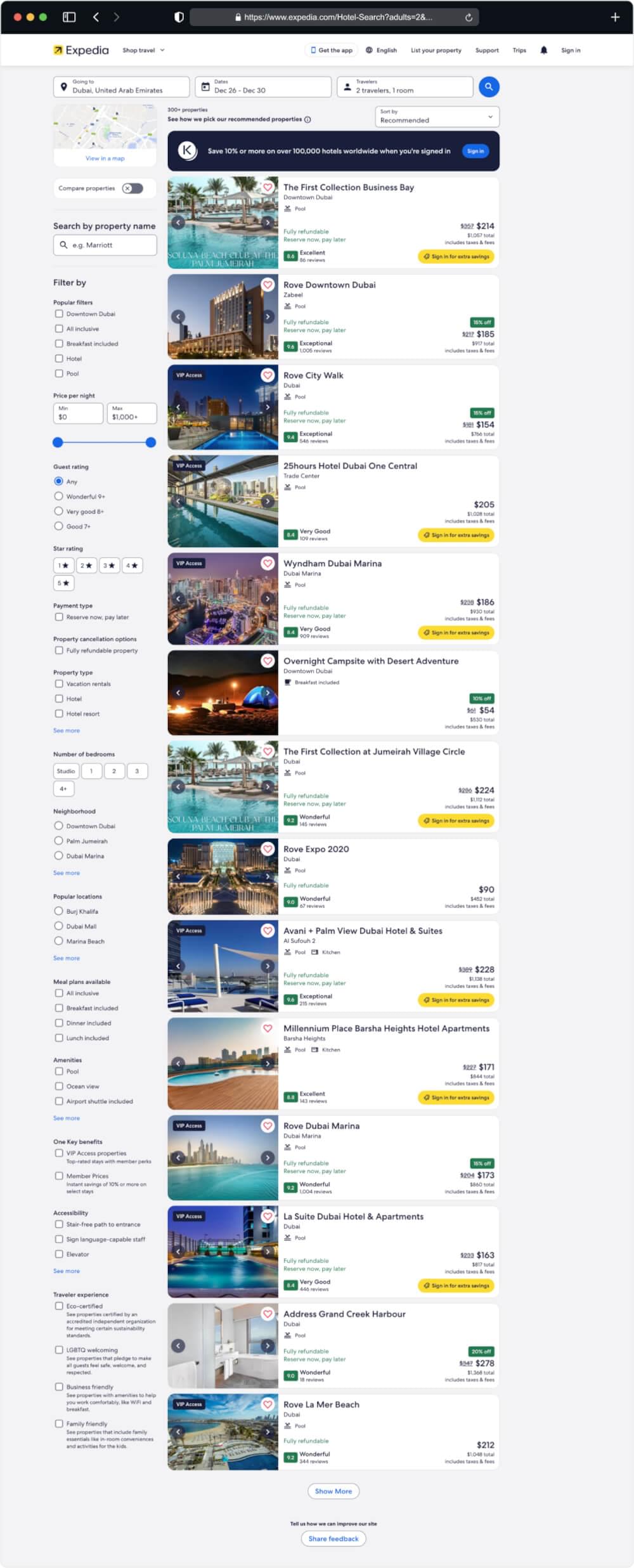 Expedia Search Page