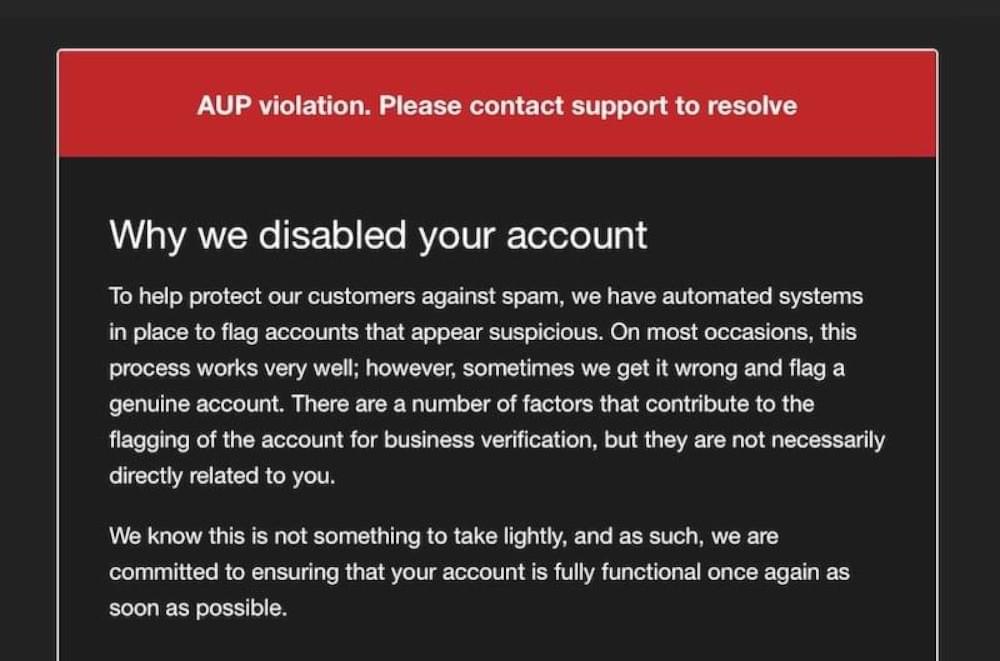 Mailgun account disabled