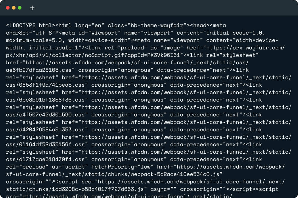 Wayfair HTML data
